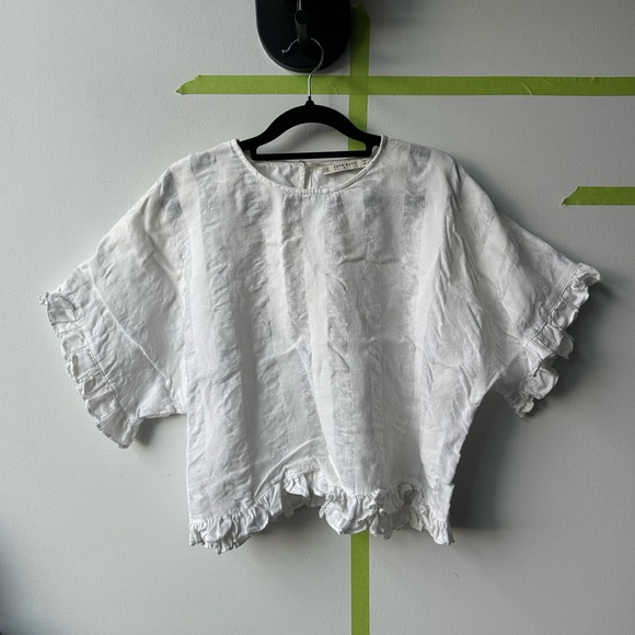 Zara Basic Collection White Linen Striped Ruffle Hem Top XS - Picture 5 of 7